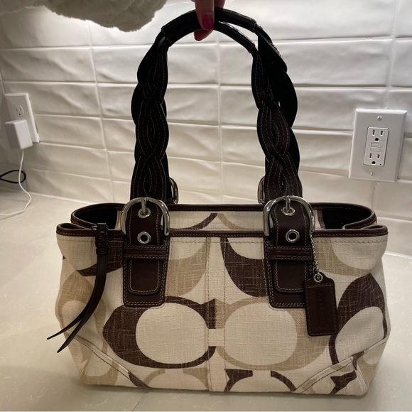 Coach Handbags - Coach Brown & Cream Signature Canvas Shoulder Bag